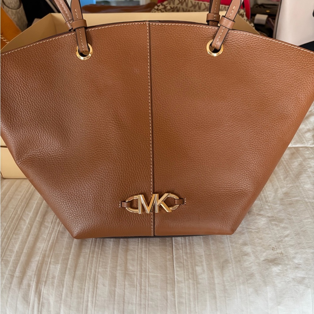 Michael Kors Brown Leather Tote with Gold Accents